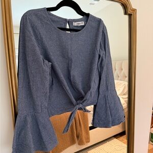 Likely Denim Blue Flared Sleeve Cropped Blouse